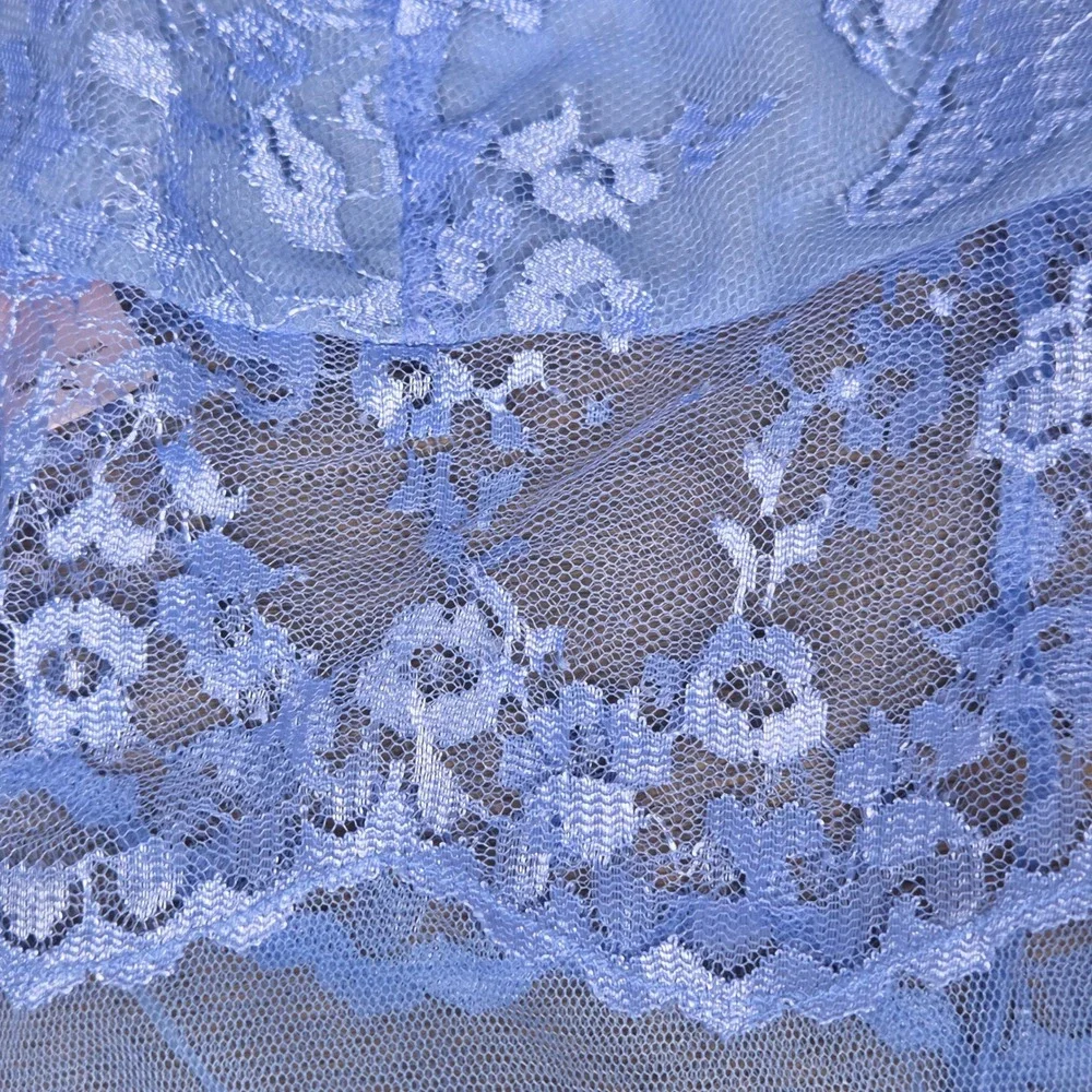 Victoria's Secret Women's S Y2K Babydoll Sheer Lace Tie Front Silk Trim Blue